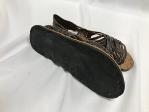 Sandales tressées cuir brun