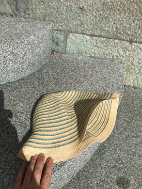 Chapeau cloche rayures écru/turquoise