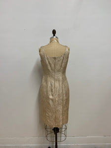 Ensemble tailleur robe et veston beige métallique