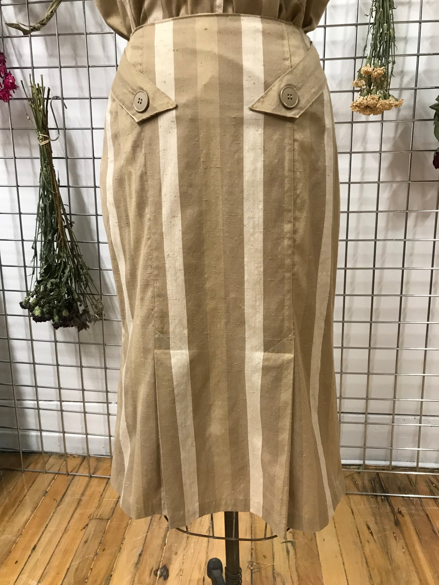 Jupe droite rayures beige
