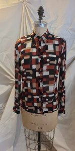 Blouse motifs rétro marron
