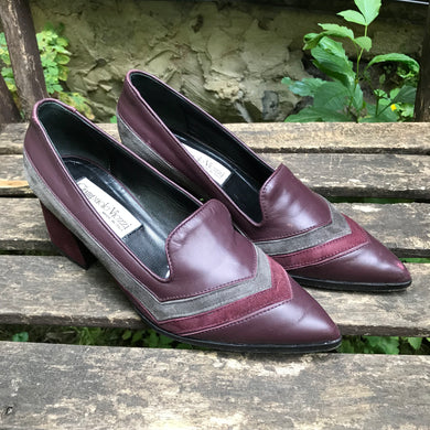 Chaussures à talon cuir et suède prune