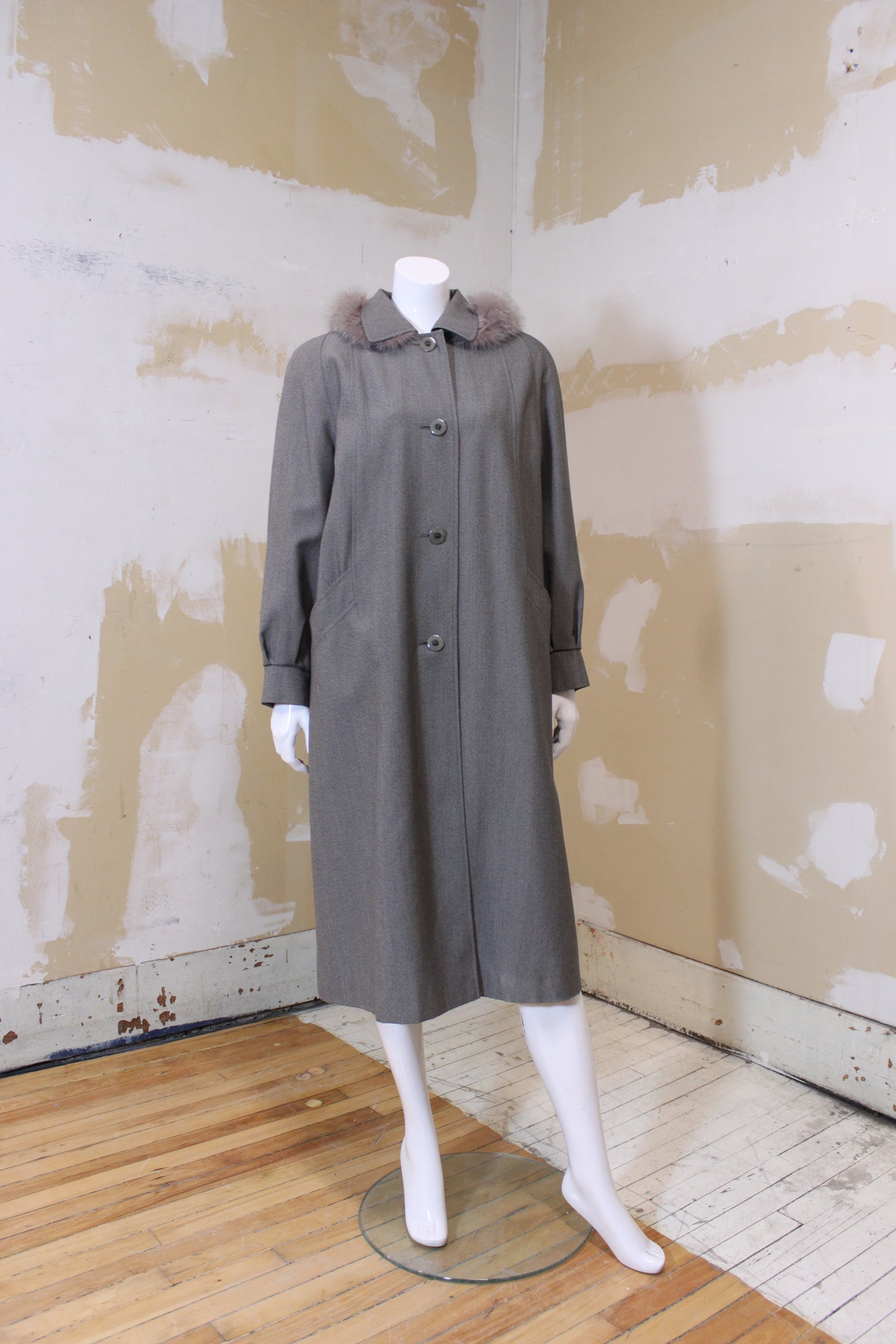 Manteau sergé de laine gris chambray