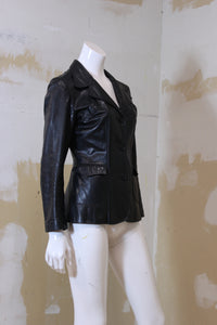 Veston de cuir noir style seventies