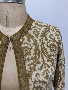 Cardigan motifs tapisserie dorée