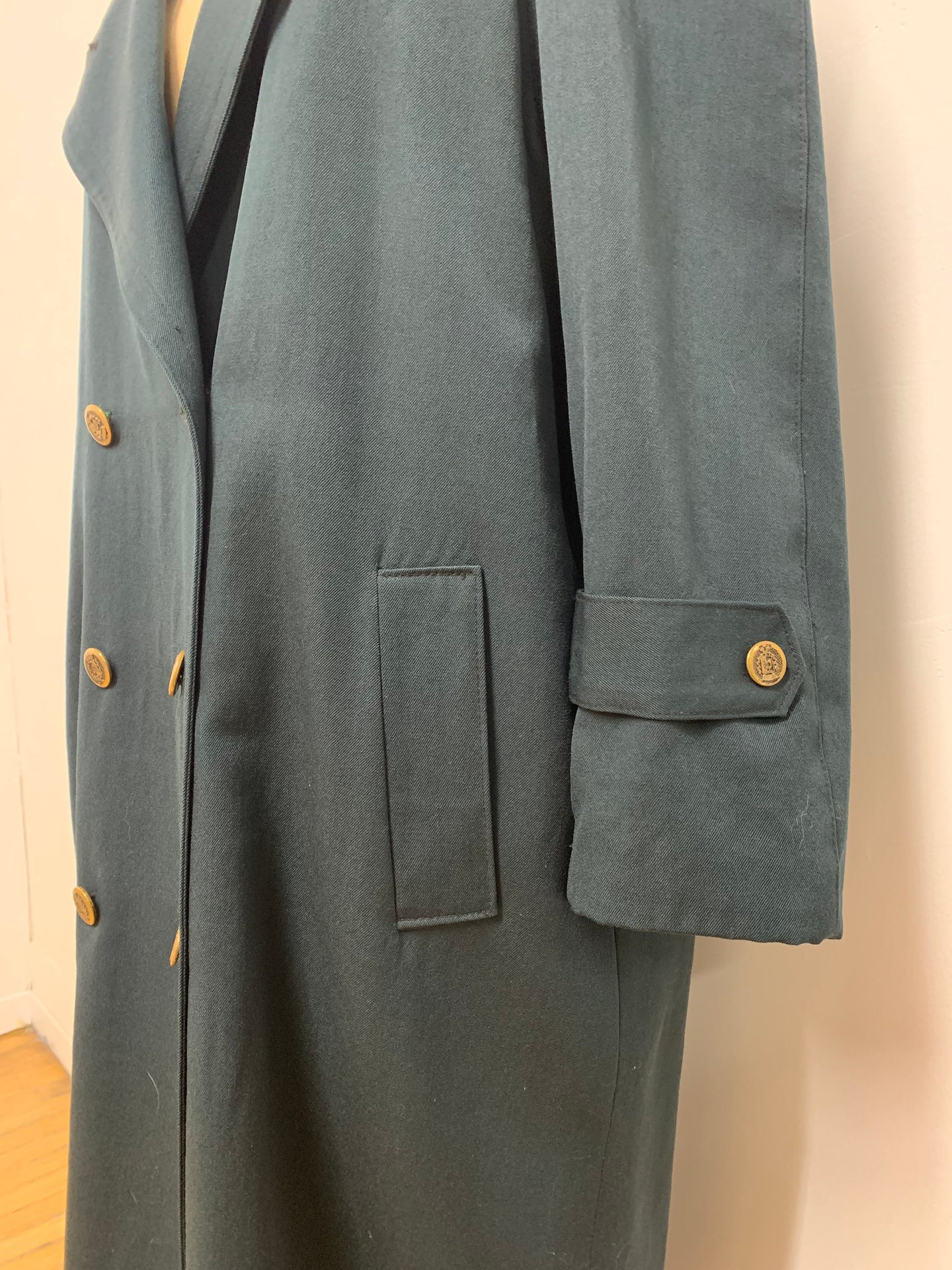 Trench coat en laine vert foncé
