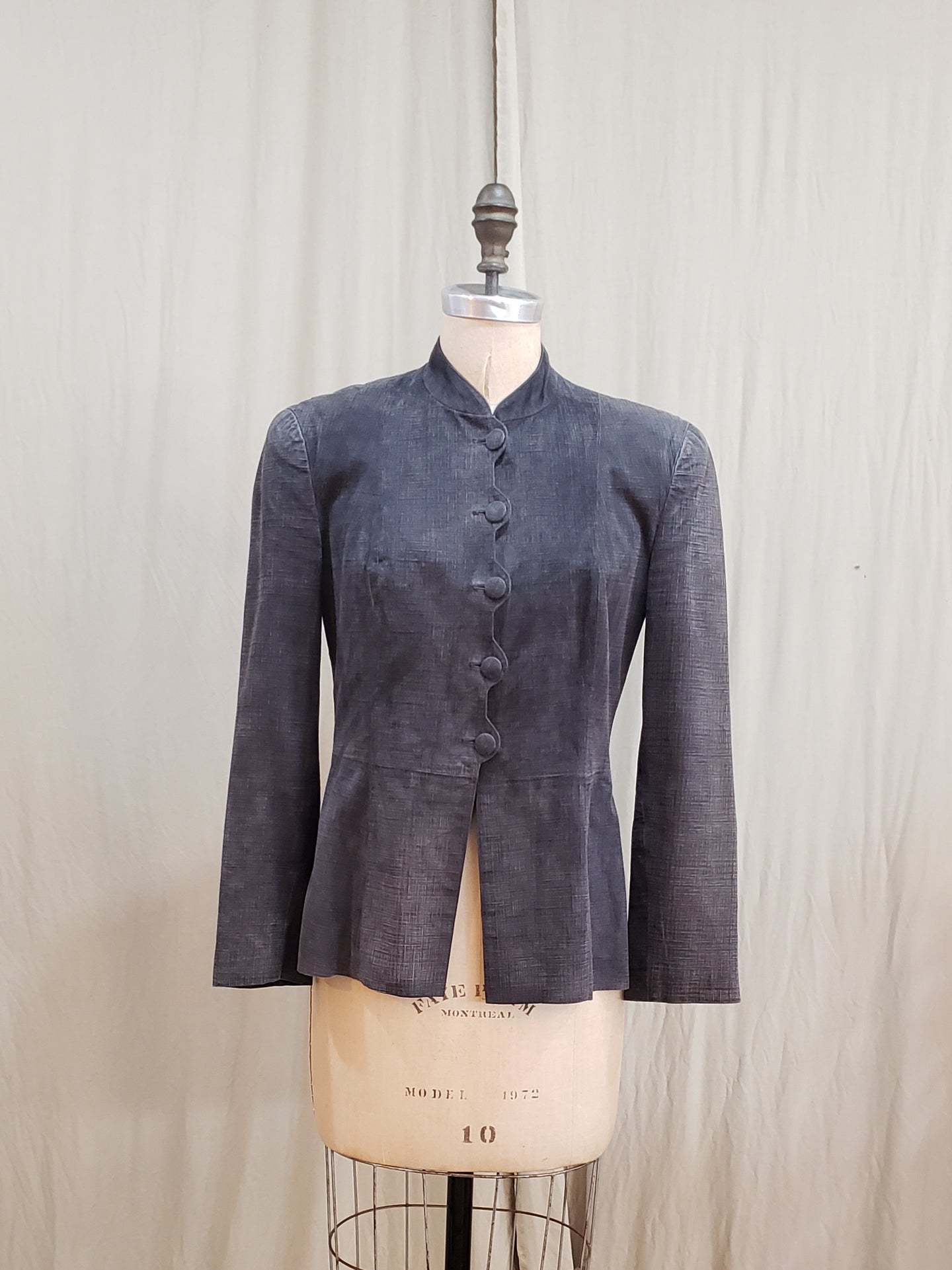 Veste de cuir brossé gris foncé