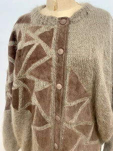 Grande veste mohair appliqués suède