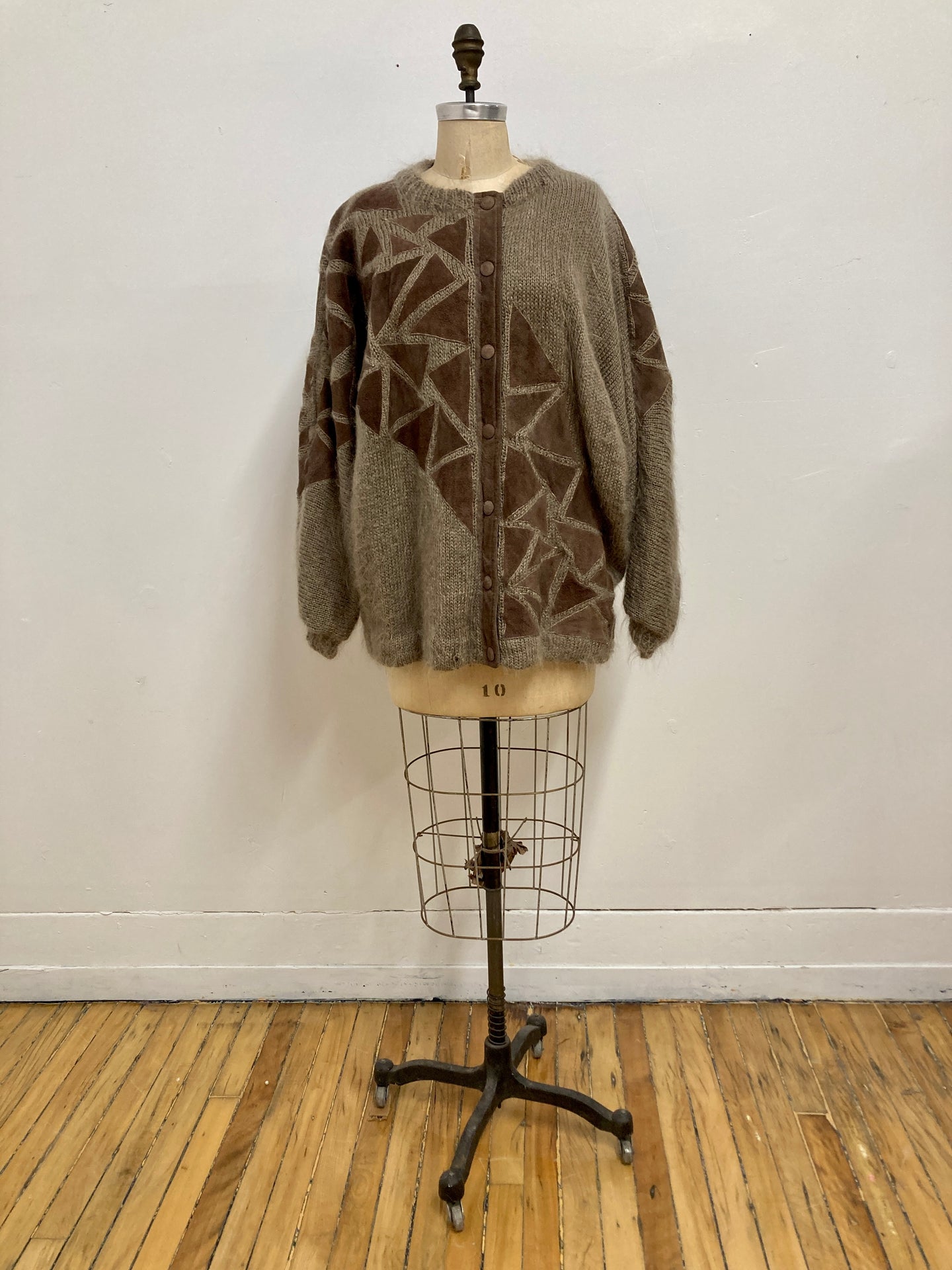 Grande veste mohair appliqués suède
