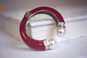 Bracelet émaillé rouge et or avec perles