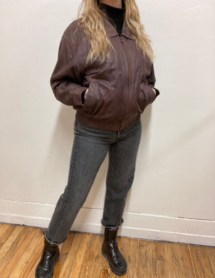Bomber jacket en cuir brun vintage