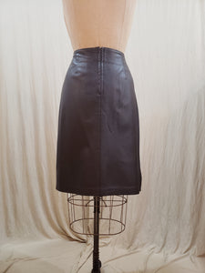 Jupe mi-longue cuir brun vintage