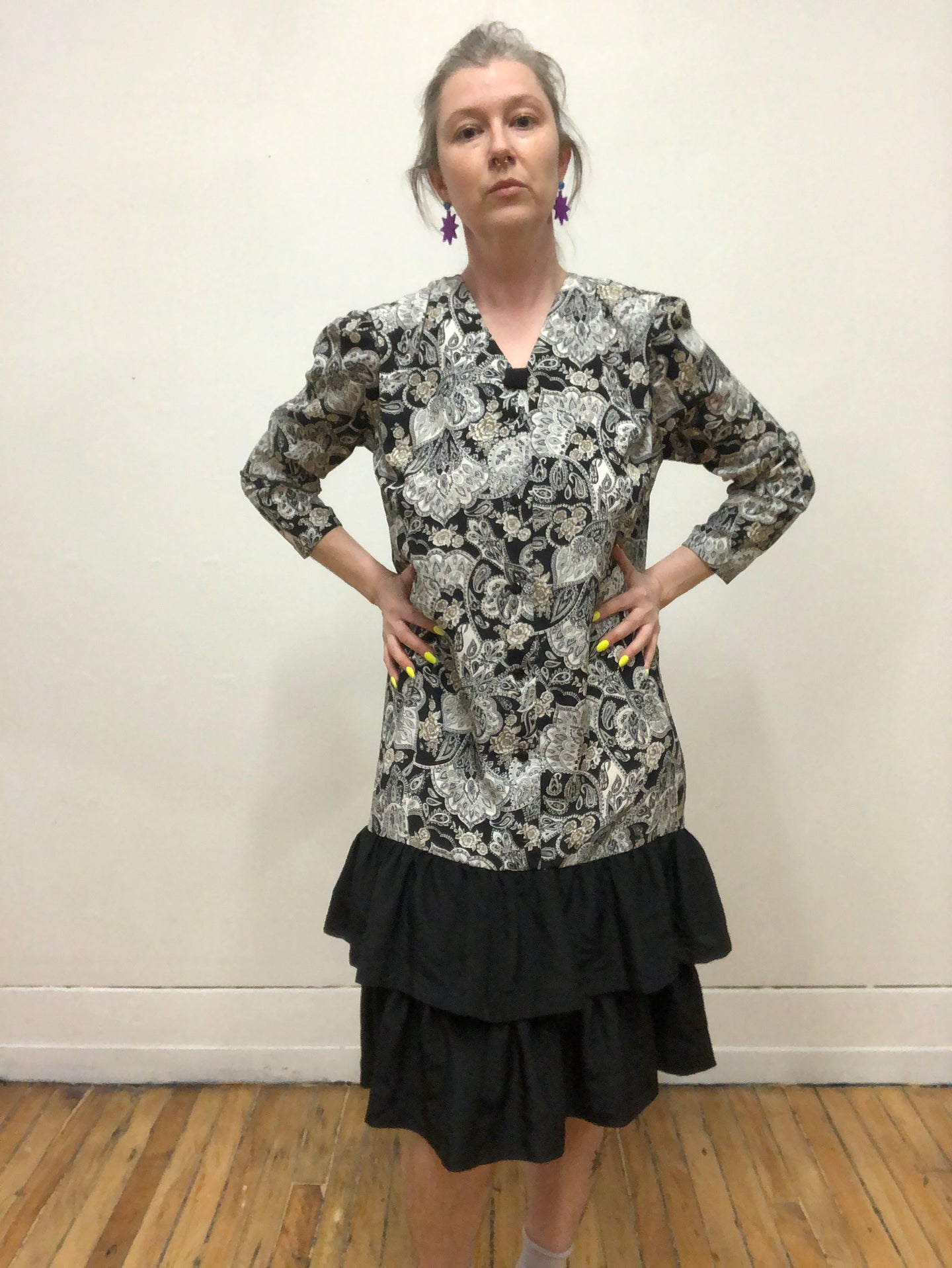 Robe manche longue à motifs paisley vintage