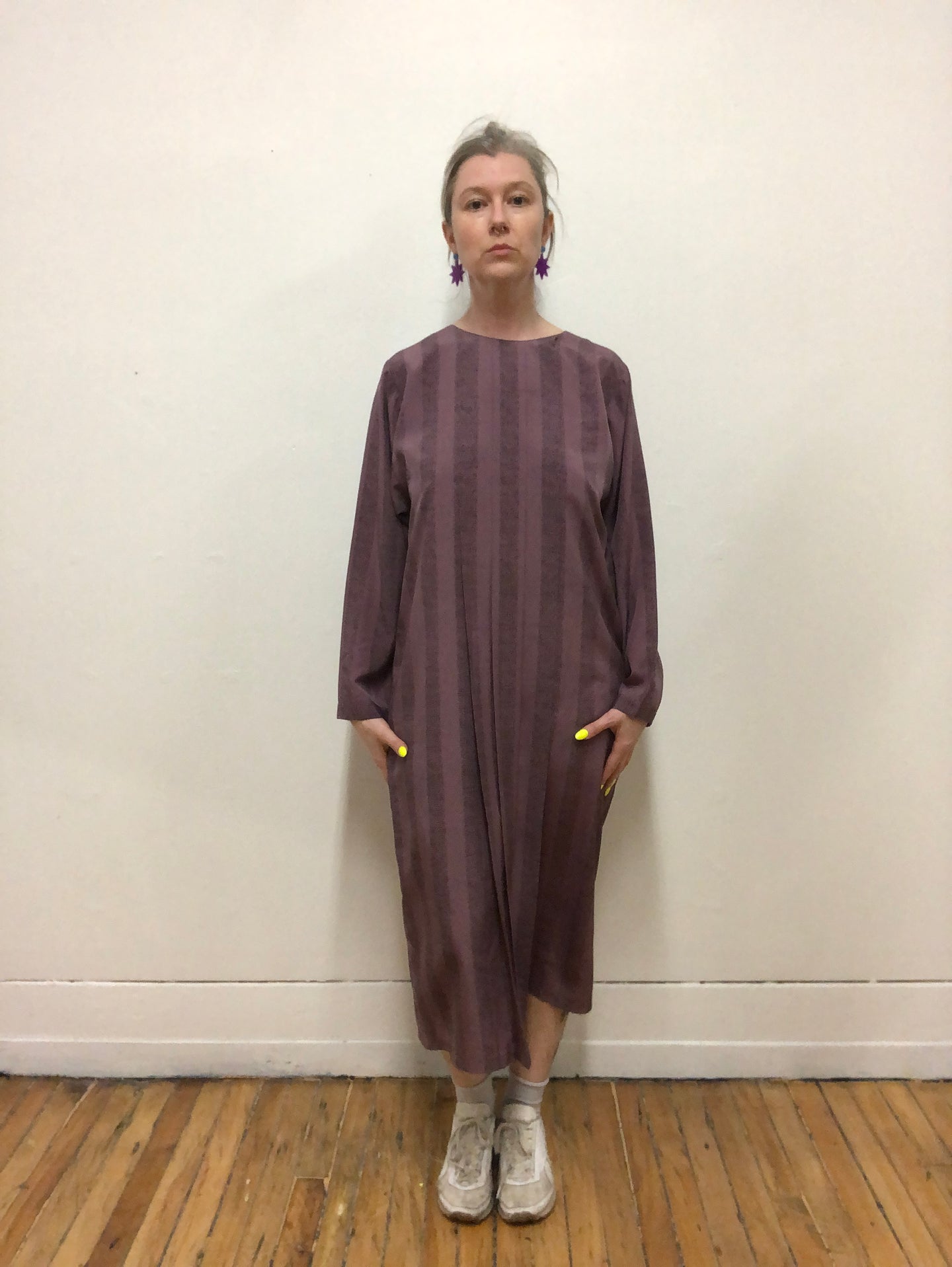 Robe à manche longue mauve et grise