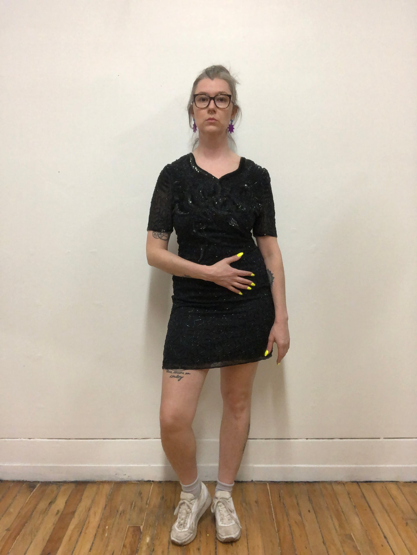 Robe de soie perles et paillettes